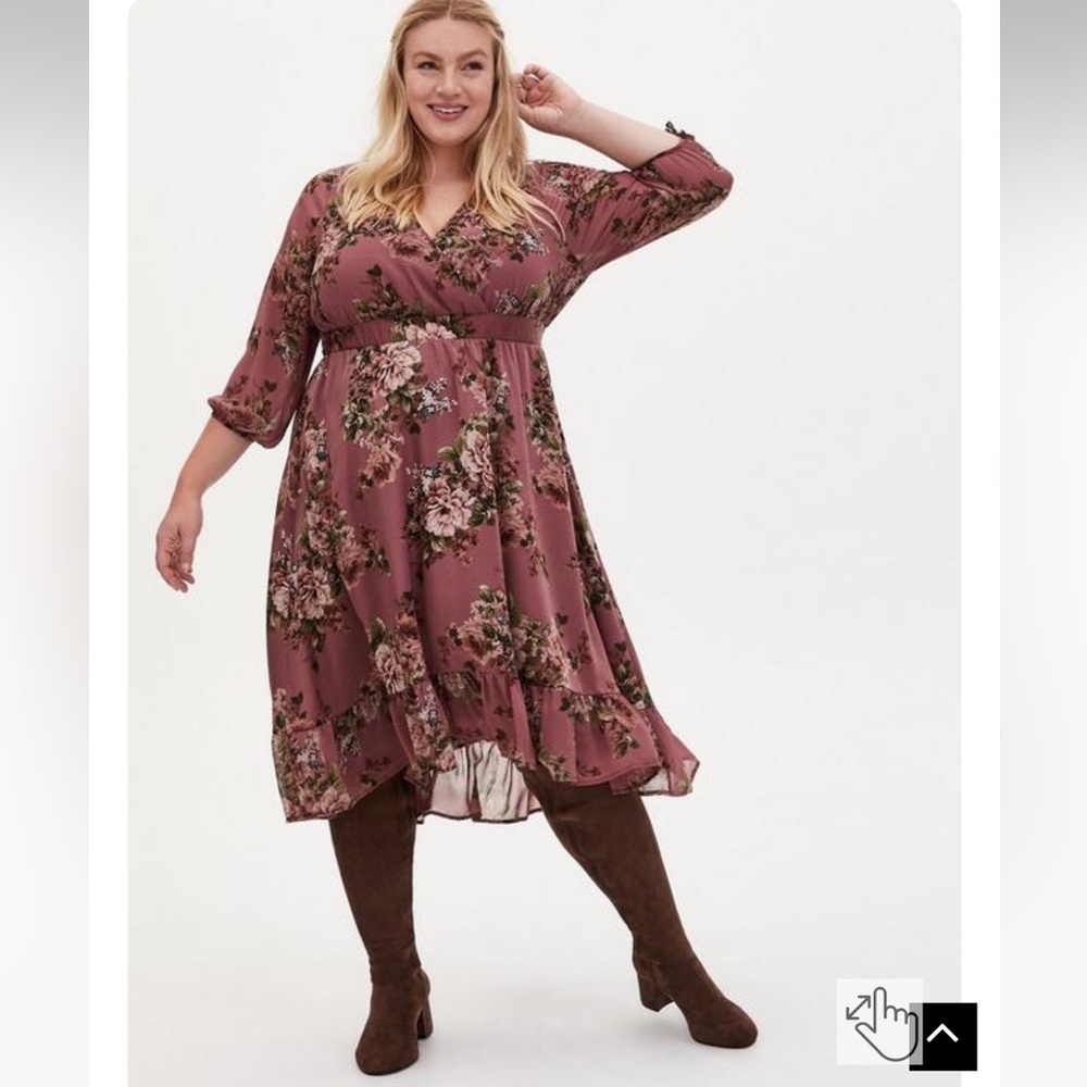 New!‎ Torrid sz 2 Floral Midi Chiffon Surplice Dress 2X - Picture 2 of 4